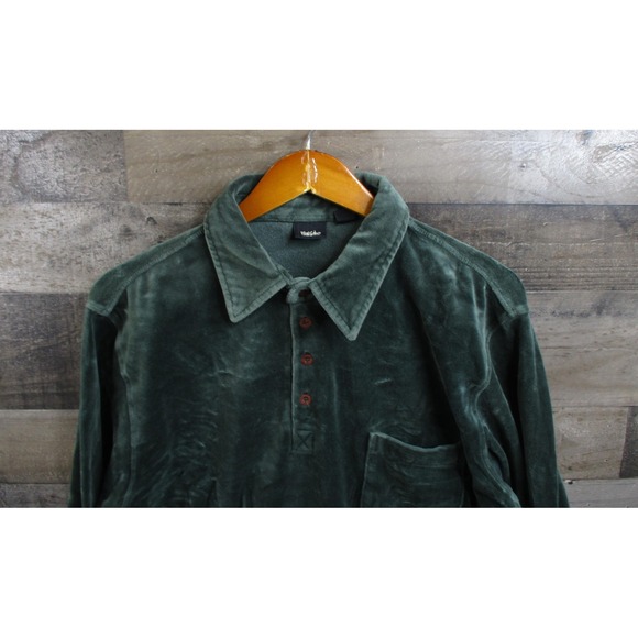 Mossimo Denim Other - Mossimo Shirt Mens Medium Green Velour Polo Long Sleeve Chest Pocket Collared